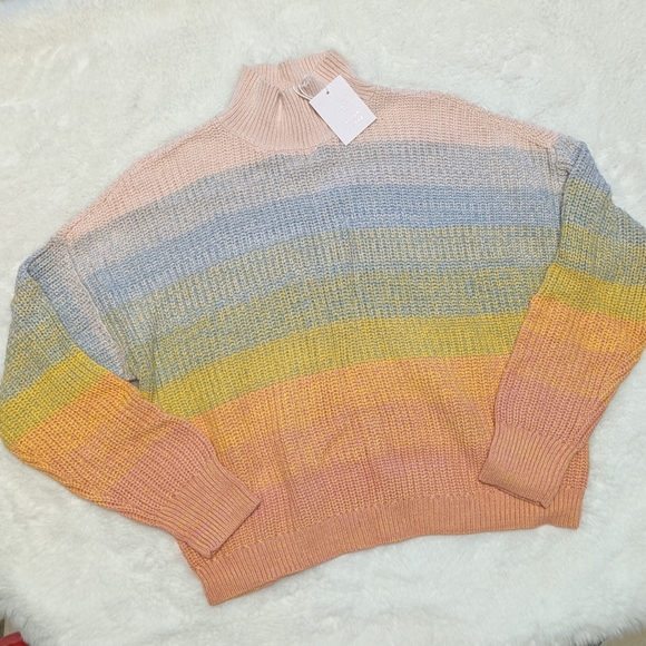 LC Lauren Conrad Women Mock Neck Rainbow Ombre Knit Sweater NWT - Picture 2 of 8